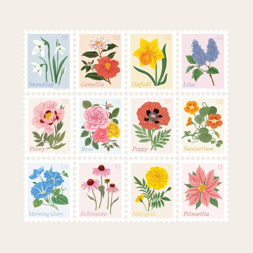 CAMELLIA, FEBRUARY FLOWER | STAMP-STYLE VINYL STICKER