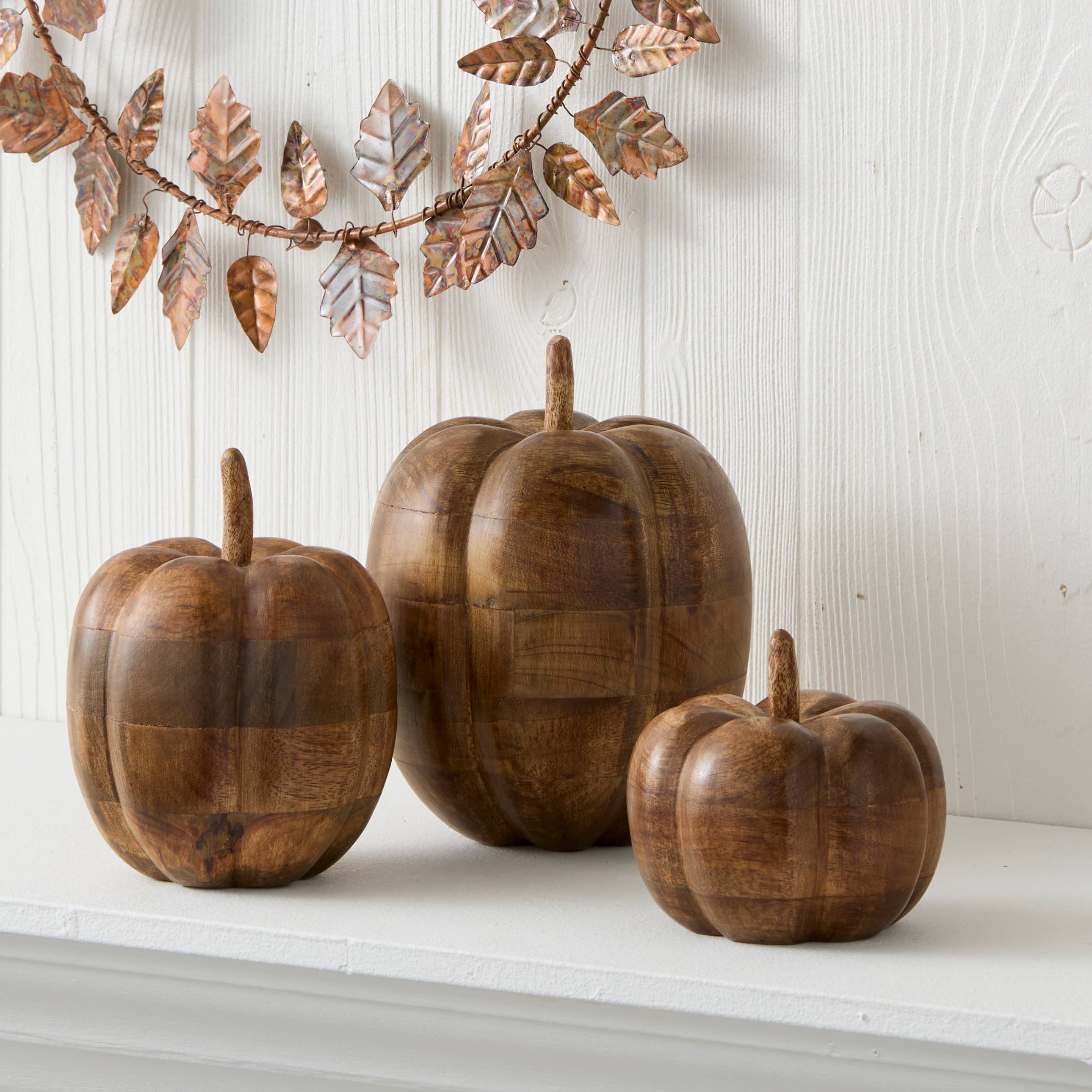 Mango Wood Fall Pumpkins - Set of 3