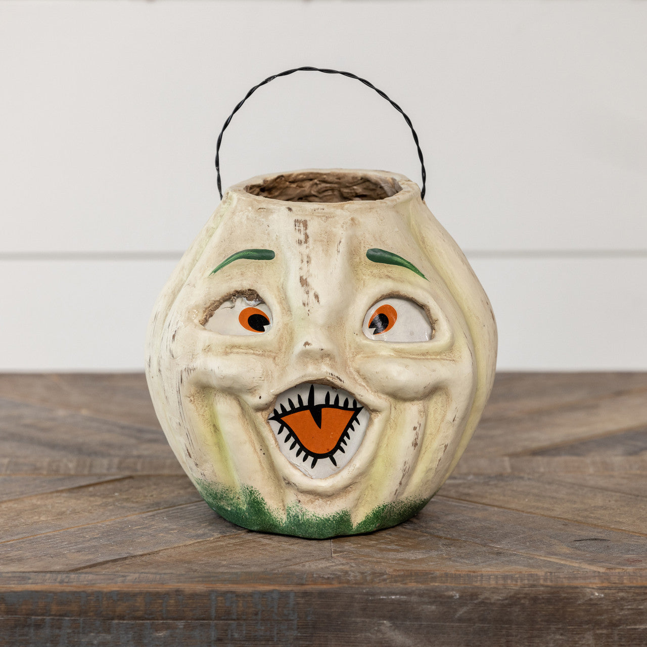 Vintage-Inspired White Resin Mache Jack-O-Lantern Choir Boy Candy Bucket