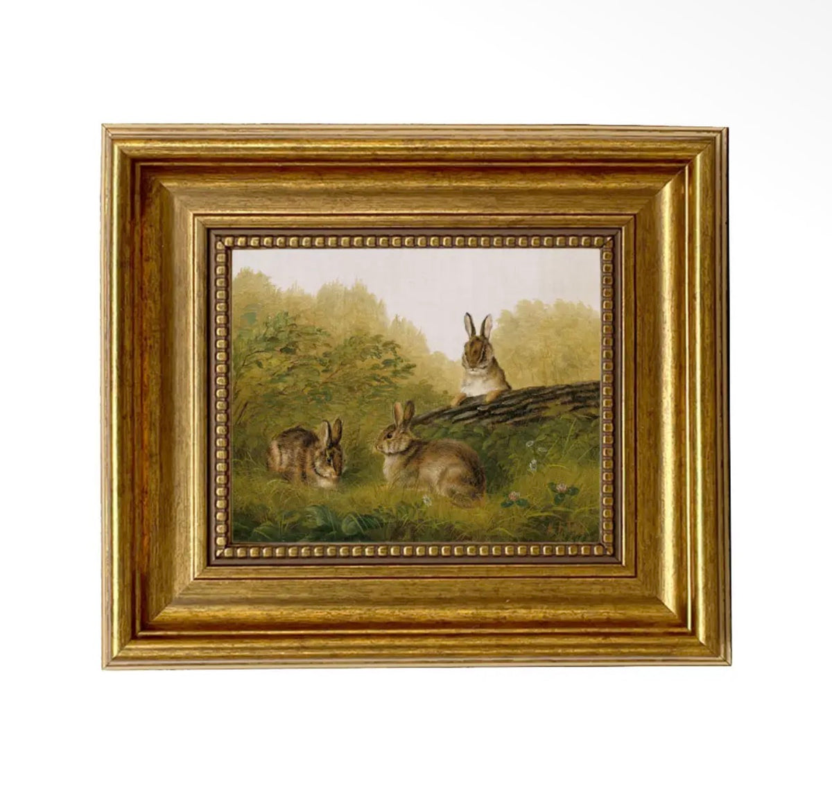 Bunnies in the field framed art piece 5x6￼