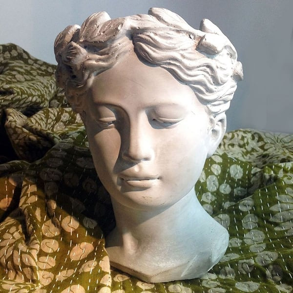 Greek goddess cement head planter ￼