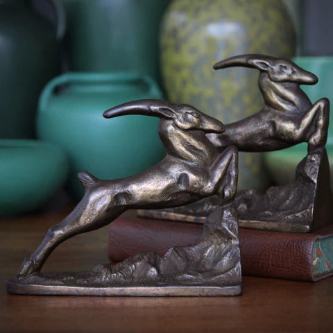 Leaping gazelle full-form heavy bookends