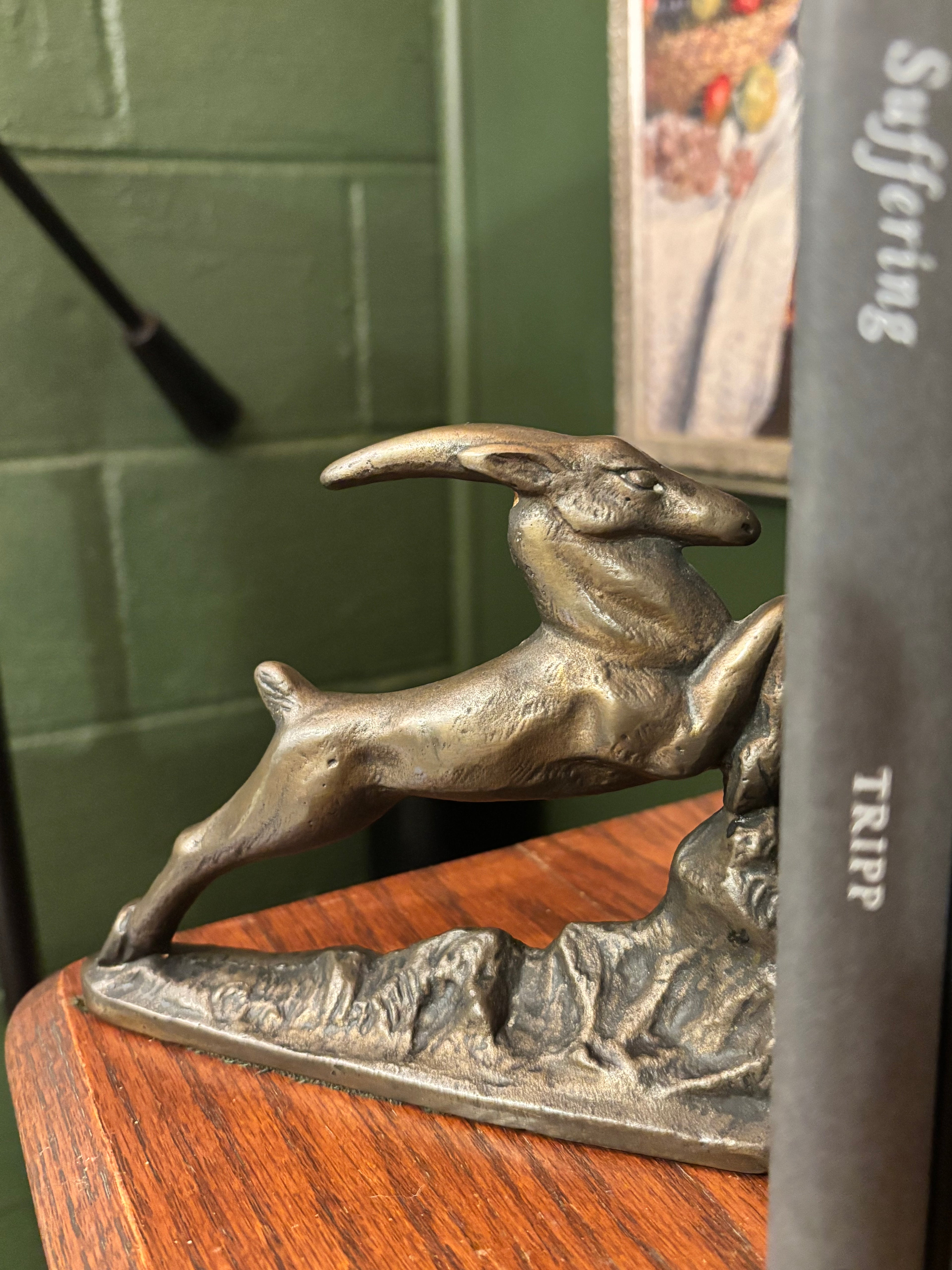 Leaping gazelle full-form heavy bookends