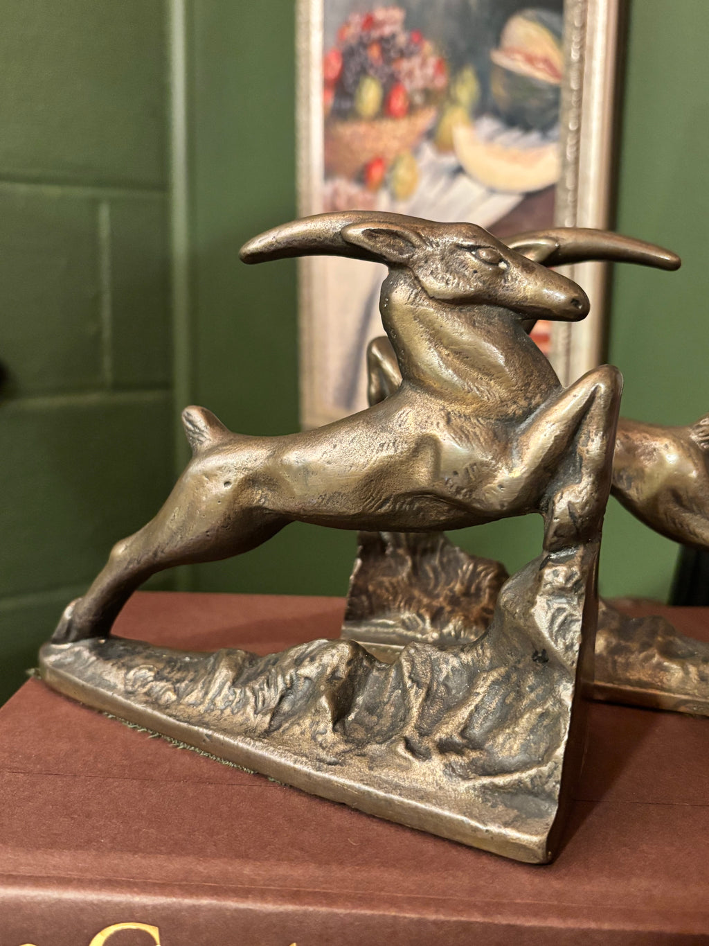Leaping gazelle full-form heavy bookends