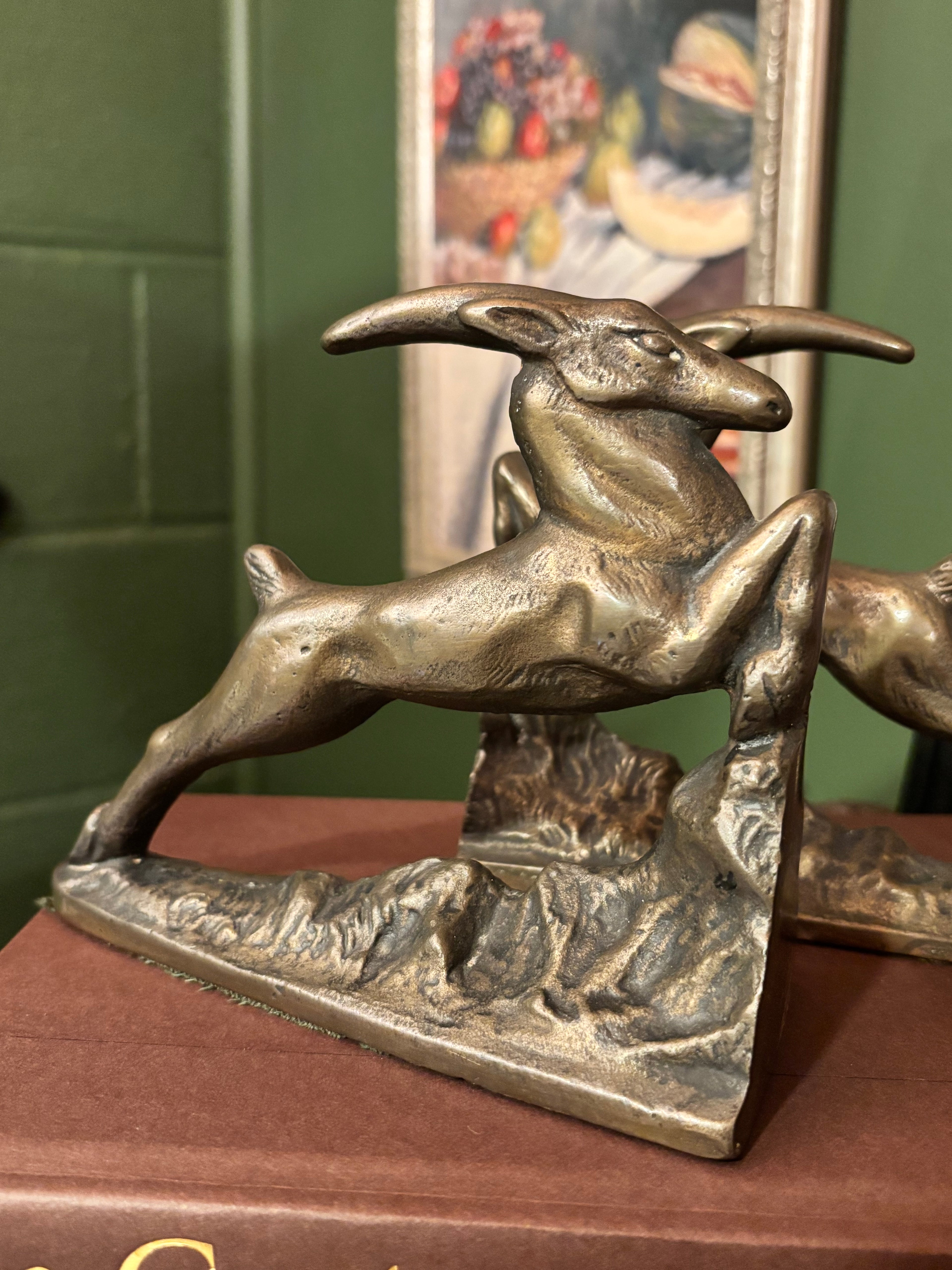 Leaping gazelle full-form heavy bookends