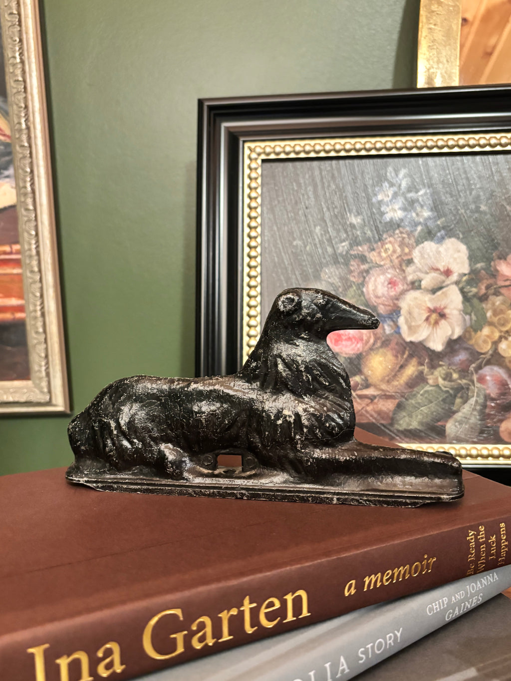 Vintage metal greyhound dog gate fence topper