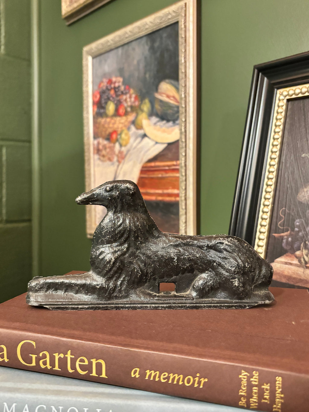 Vintage metal greyhound dog gate fence topper