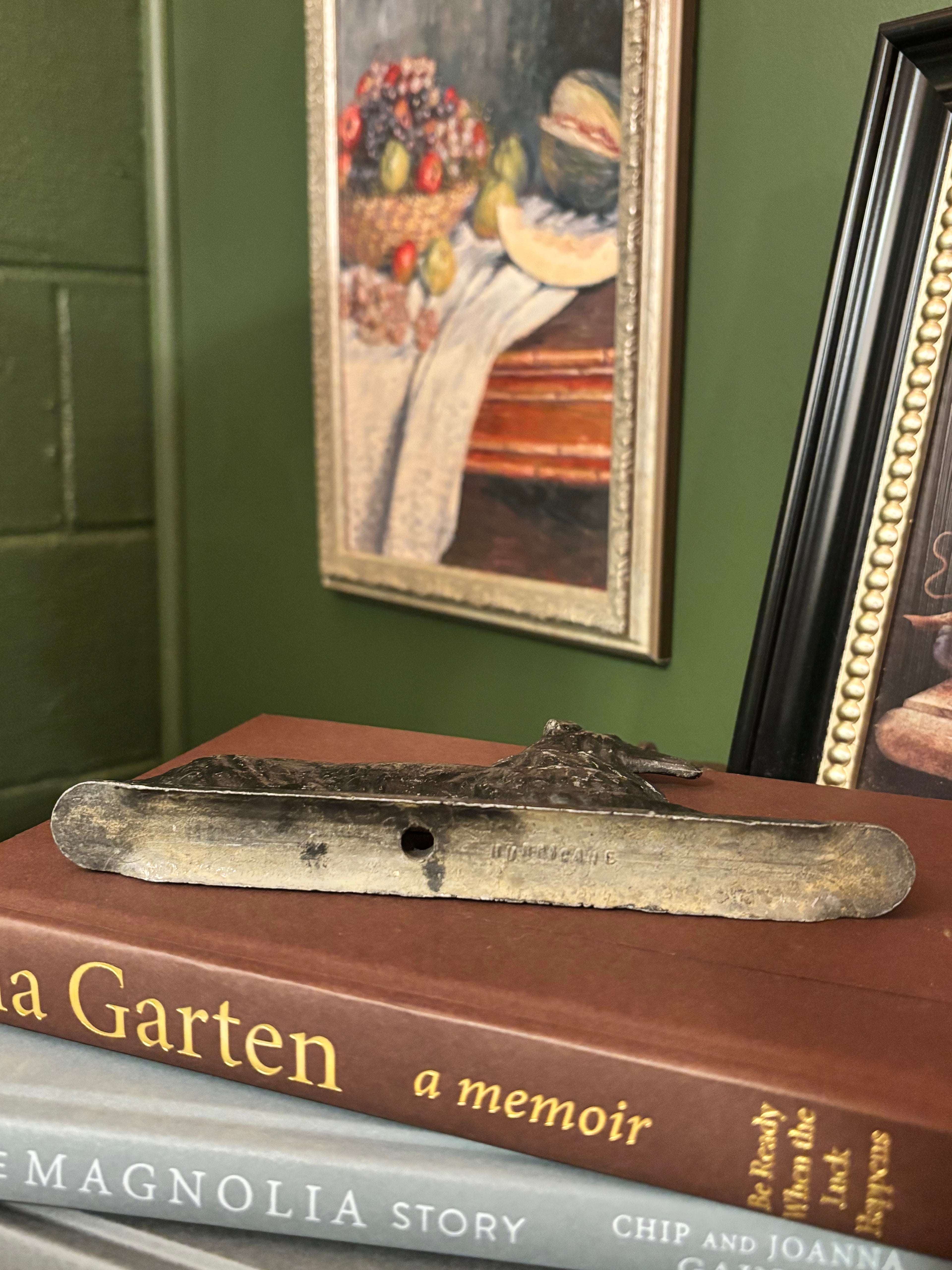 Vintage metal greyhound dog gate fence topper