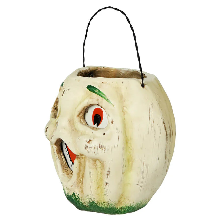 Vintage-Inspired White Resin Mache Jack-O-Lantern Choir Boy Candy Bucket