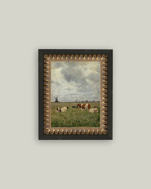Cattle on the Pasture Framed Antique Art